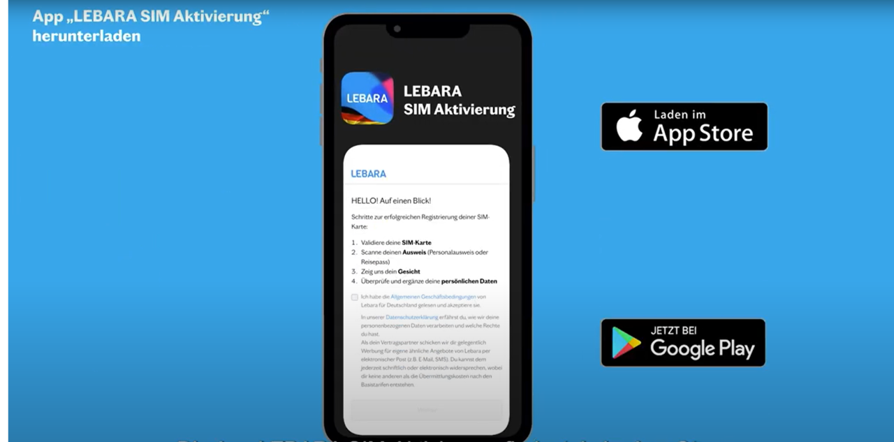 SIMKarte aktivieren und registrieren Anleitung LEBARA