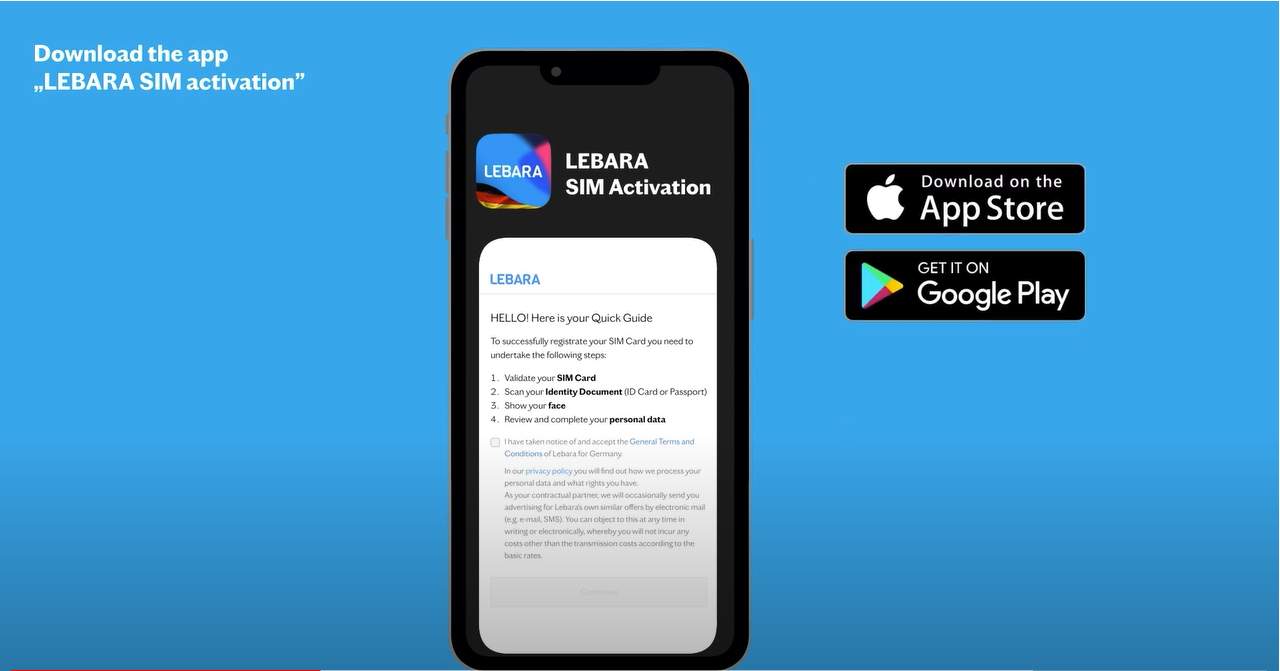SIM | app and Instructions register via | Lebara Activate card